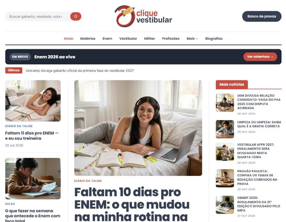 Página inicial do Clique Vestibular