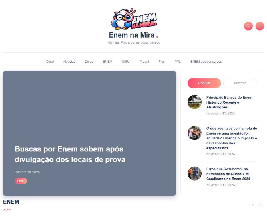 Página inicial do Enem na Mira